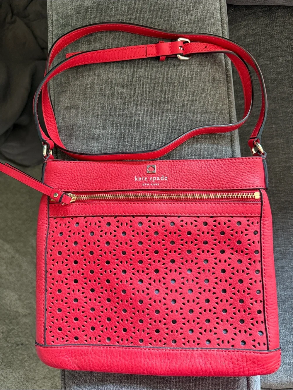 kate spade Red Perforated Leather Crossbody with Gold Hardware